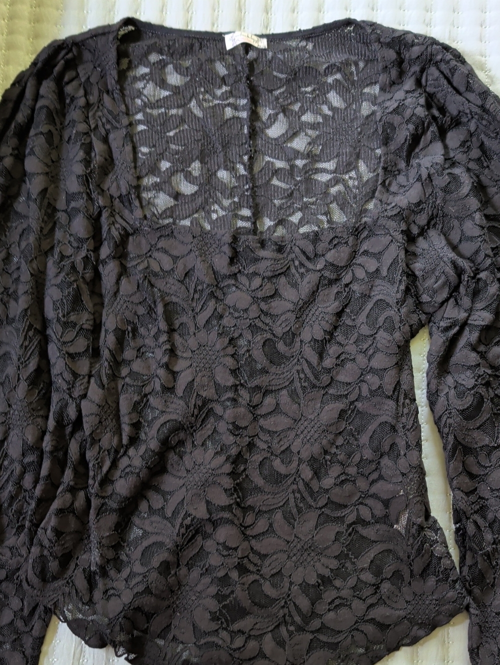 Free People Black Lace Long-Sleeve Top